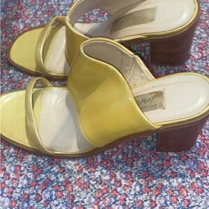 Lord & Taylor Yellow Patent Block Heel Slide Sandals